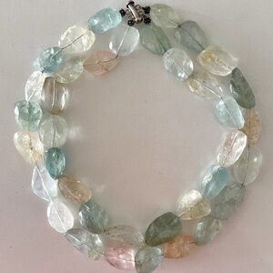 Multi Shade Green & Smoky Clear Faceted Quartz Necklace w/ Sterling Silver Clasp